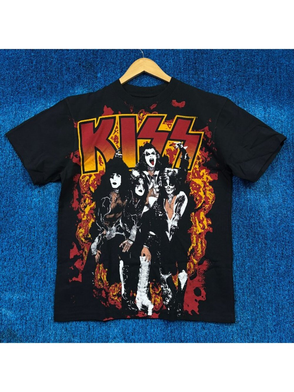Kiss Flames & Flames All Over Print Glam Metal Baggy Tee S